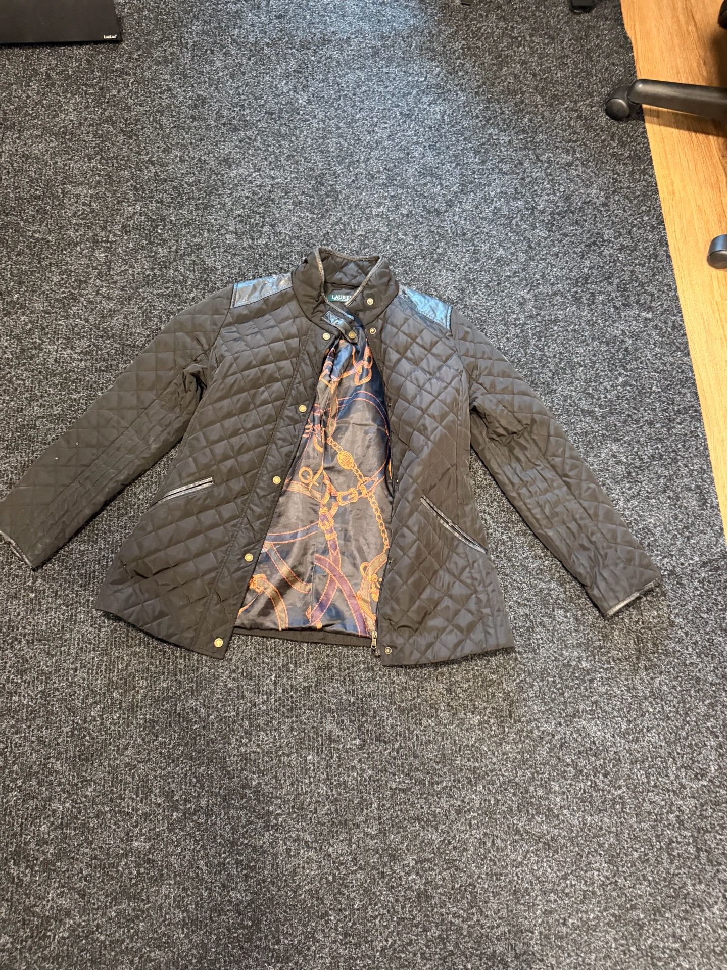 Ralph Lauren brown quilted jacket with scarf, Size M #preppy #outerwear