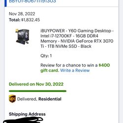 iBUYPOWER - Y60 Gaming Desktop - Intel i7-12700KF - 16GB DDR4 Memory - NVIDIA GeForce RTX 3070 Ti - 1TB NVMe SSD - Black