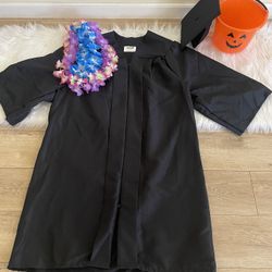 Graduation Cap And Gown Costume With Lei NecK Flowers