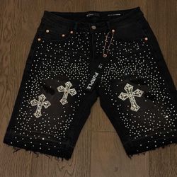 Purple Brand Cross Rhinestone Shorts Black Size 32