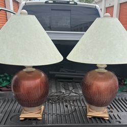 Pair Of Copper/Metal Table Lands With Shade Excellent Condition