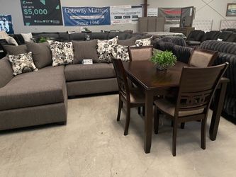Gray Sectional Sofa with Chaise Lounge and dining table combo