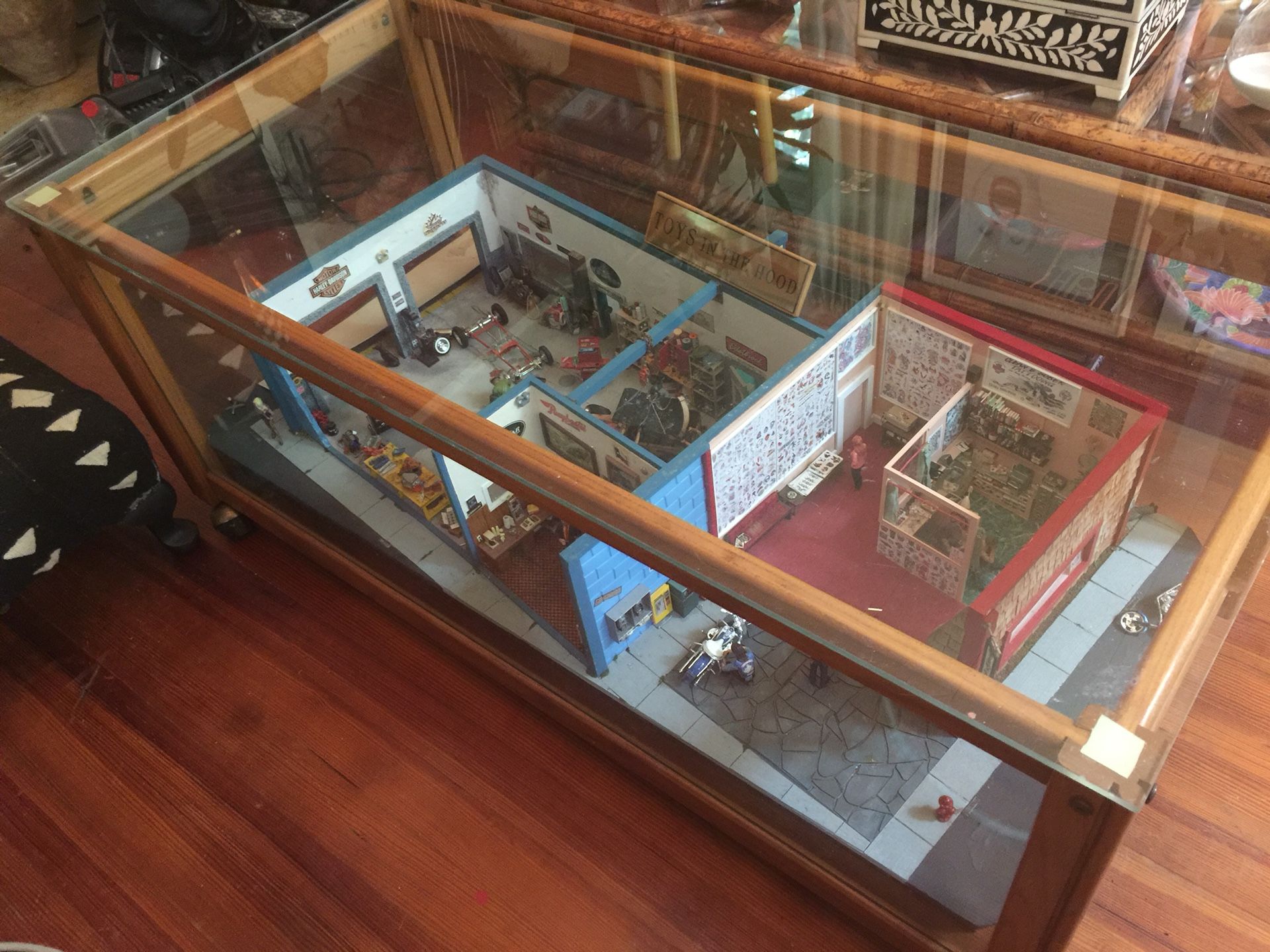 Harley & Tattoo shop diorama coffee table