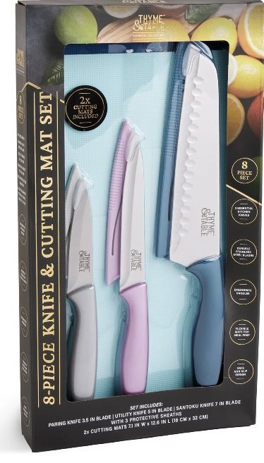 Thyme & Table 8-Piece Stainless Steel Knife & Flexible Cutting Mat Set