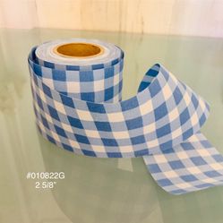 5 Yds of 2 5/8” Blue/White Wavy Checked Vintage Cotton Ribbon #010822G