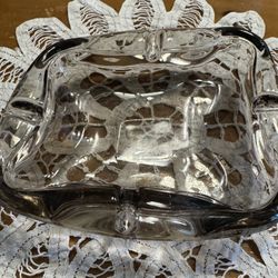 Vintage Amoeba Shape Iridescent Smoky Topaz Glass Ashtray 
