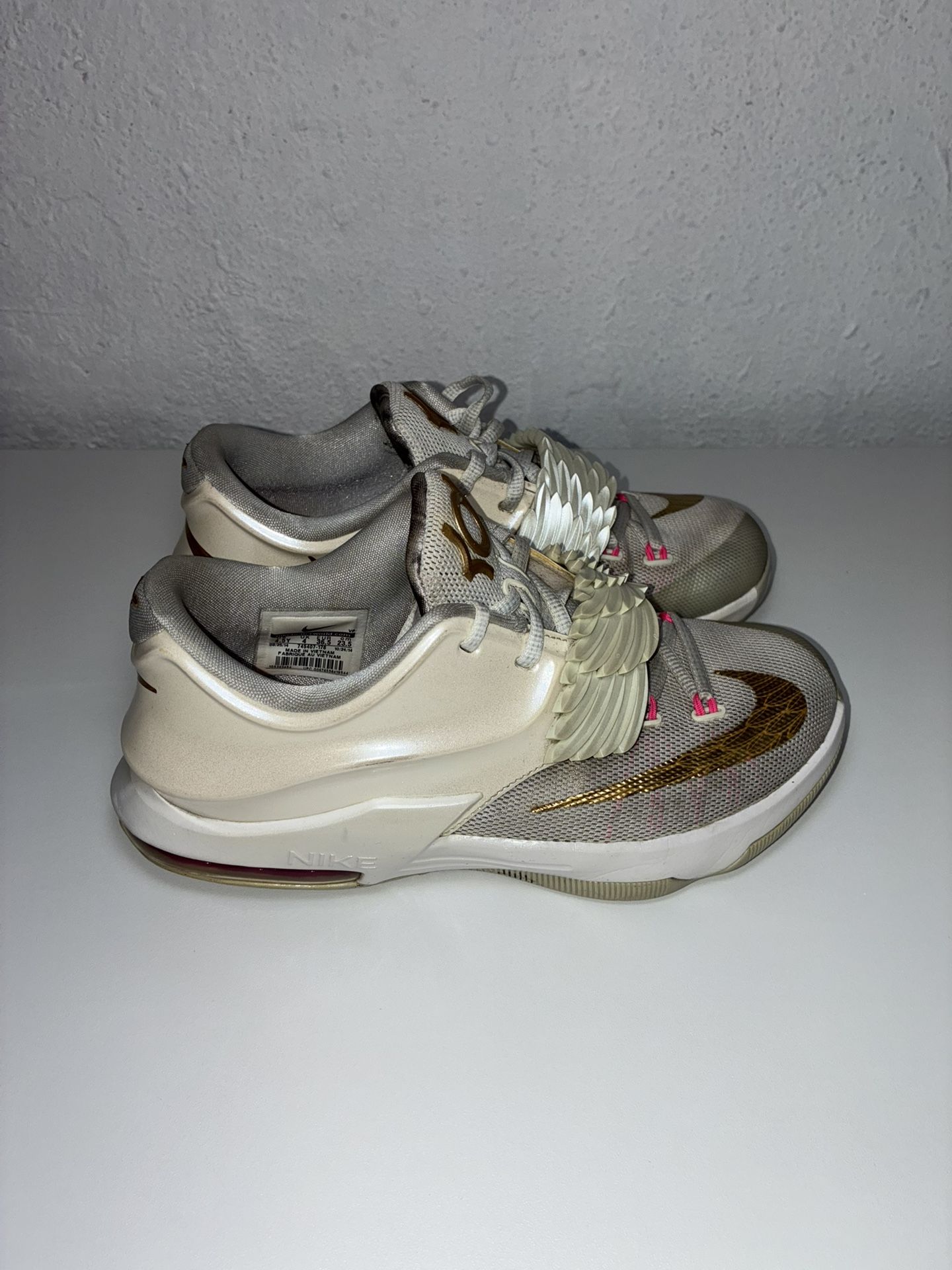 Nike KD VII 7 PRM Aunt Pearl 745407-176 White/Gold Youth/Mens Size 4.5 Womens 6