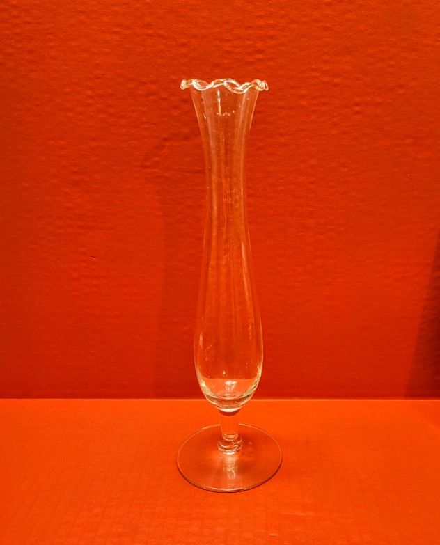 Beautiful, Crystal Clear, Ruffled Top Vase, 10.5" Tall x 3" Base.