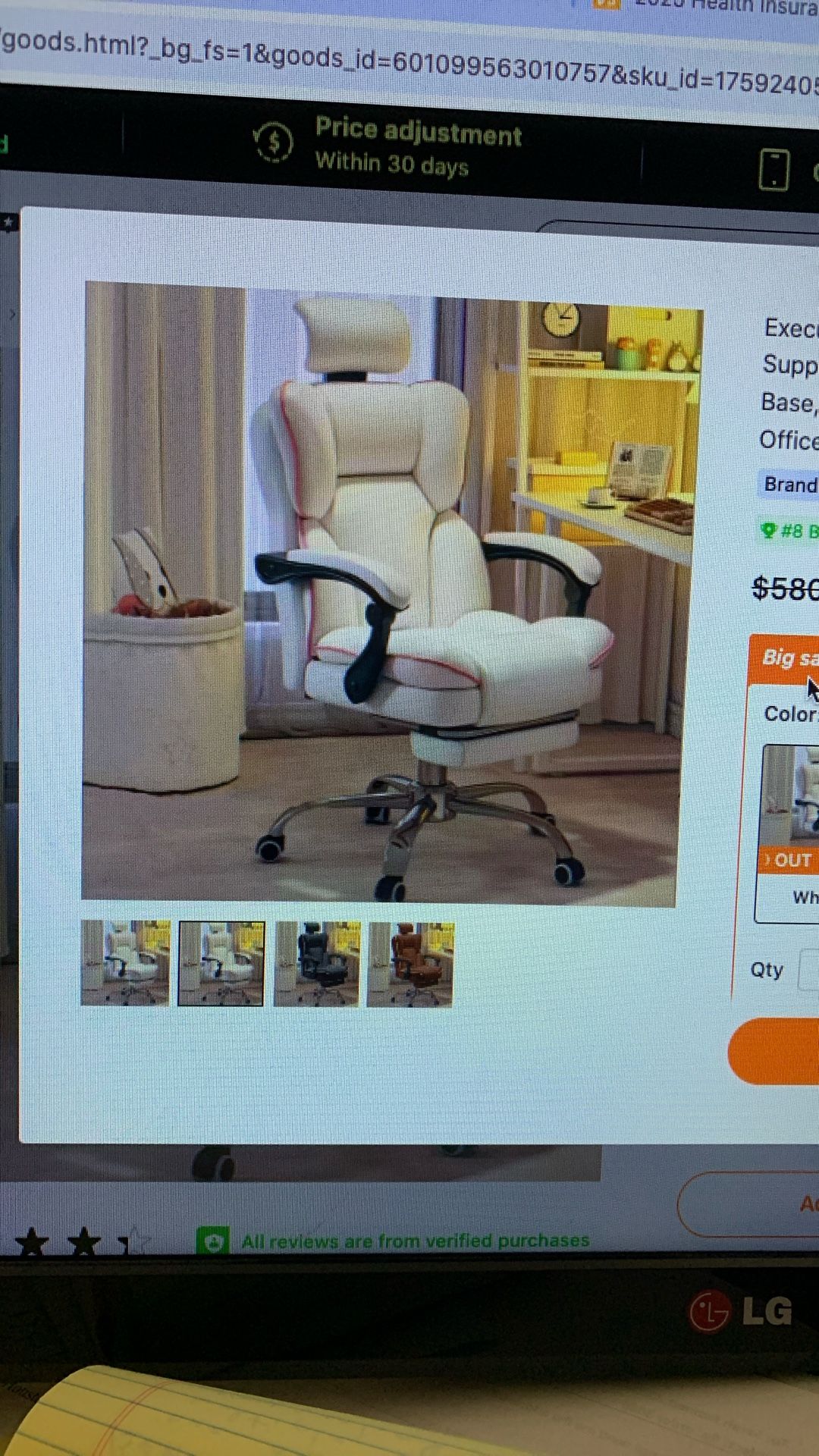 Executive Office Chair With Ergonomic High Back & Lumbar Support, Reclining Computer Chair With Footrest, 360” Swivel Base, Memory Foam Cushion, Heavy