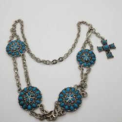 Necklace turquoise cross multi strand