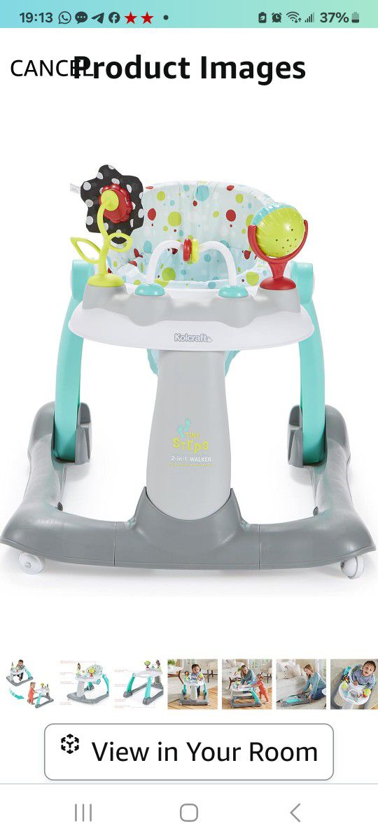 Kolcraft Tiny Steps 2-In-1 Infant And Baby Activity Baby Push Walker Foldable With Wheels, Seated Or Walk-Behind For Baby Girl Or Boy - Bubbles

