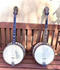Matching Pair of 1925 Bacon & Day Silver Bell Banjos