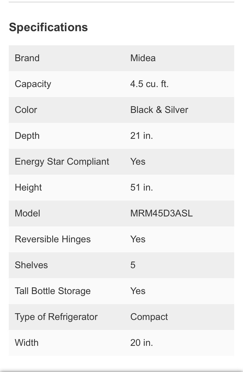 Midea Compact Refrigerator, 2Door, 4.5 cu ft, Black and Silver for