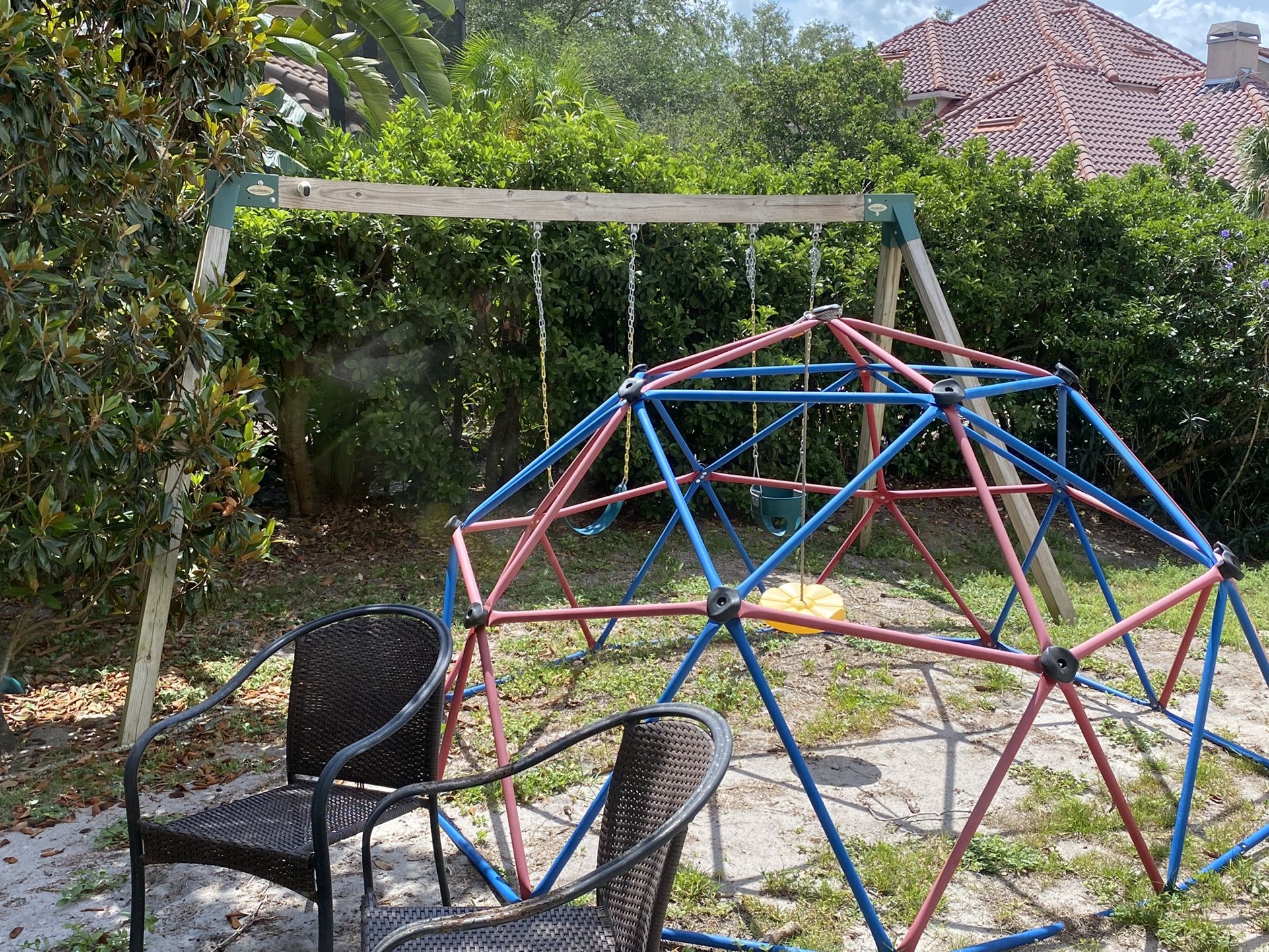 Heavy Duty Swing Set And Climbing Dome Real Wood.
