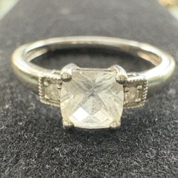Sterling Silver White Sapphire And Diamond Ring 
