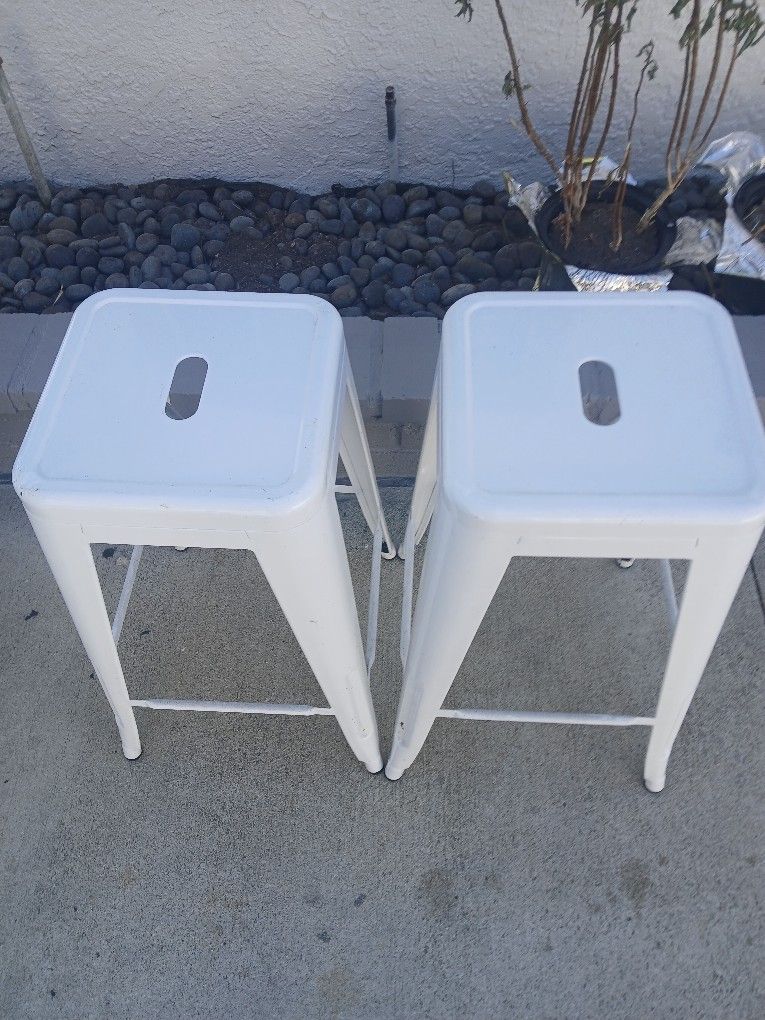 PAIR Of Matel White 30" Tall Bar Stools
