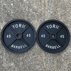 York Vintage 45 Ib Olympic 2" weight plate set plates weights 45lbs 45lb lbs for Barbell bar PA 90lbs total
