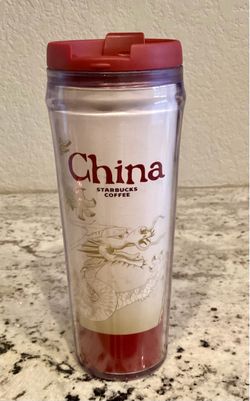 NEW Starbucks Global Icon Series China Travel Tumbler 12 Oz Plastic Double-Walled Travel Mug Dragon Red Lid