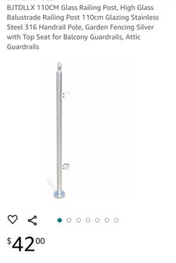 Glass Railing Post, High Glass Balustrade Railing Post 110cm Glazing Stainless Steel 316 Handrail Pole, Garden Fencing Silver with Top Seat for Balcon