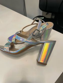 BP. Holographic Silver Block Heel Sandals