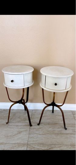 Pair of Round Nightstands with Metal Legs