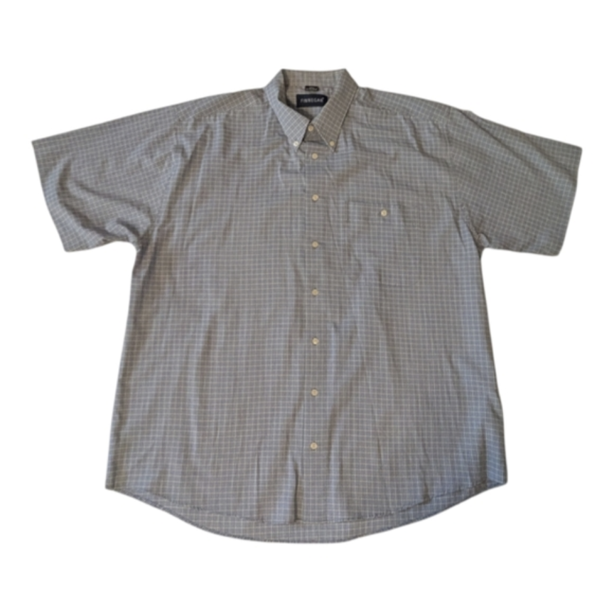 Rare Vintage 90s Finnegan Easy Care Blue Plaid Button Down Collar & Front Short Sleeve Casual Shirt Men's XL (43/44)*