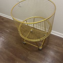 DecMode Bronze Metal Deep Set Wire Basket Storage Cart with Wheels