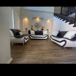 Brand New Blacks And White 3 Piece Couch Set 