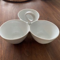 Crate And Barrel White Porcelain Three Part Decided Serving Bowl