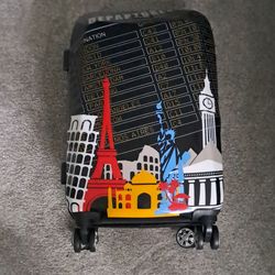 Black Rockland Hardcase Spinner Rolling Suitcase 19"-22" Landmark Prints