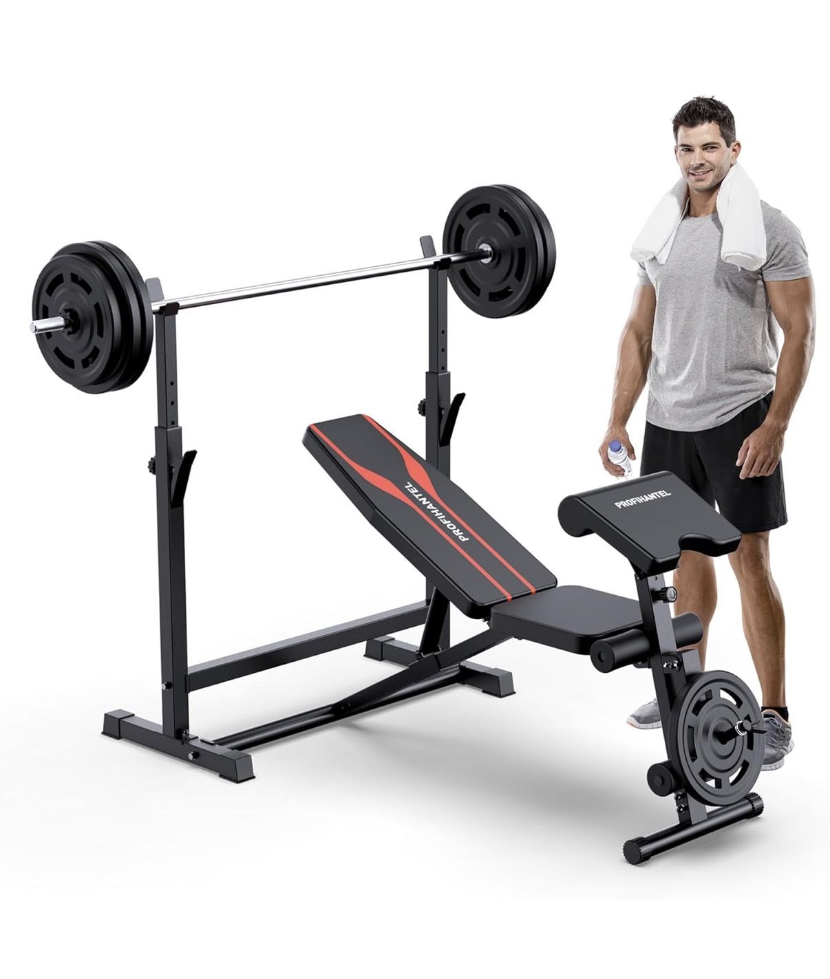 Olympic Workout Bench, Bench Press Set with Preacher Curl Pad and Leg Developer for Multi-Functional Home Gym Equipment