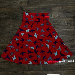Women’s LulaRoe Skirt Size Small Red Blue Birds Patterned