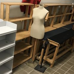Mannequin Torso with Wooden Upper Arms and Metal Stand