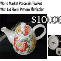 Porcelain Tea Pot With Lid Floral Pattern Multicolor
