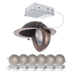 POPANU Canless Gimbal LED 4-Inch - Swivel 90° Tilt 360° Rotation Adjustable 6PACK 4" Dimmable Eyeball LED Wafer Recessed Retrofit Ceiling Spotlight Ca