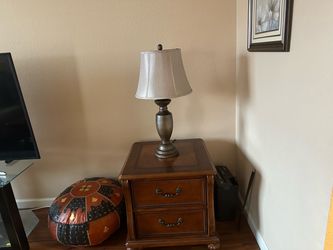 Wood 2-Drawer Nightstand End Table  with a lamp