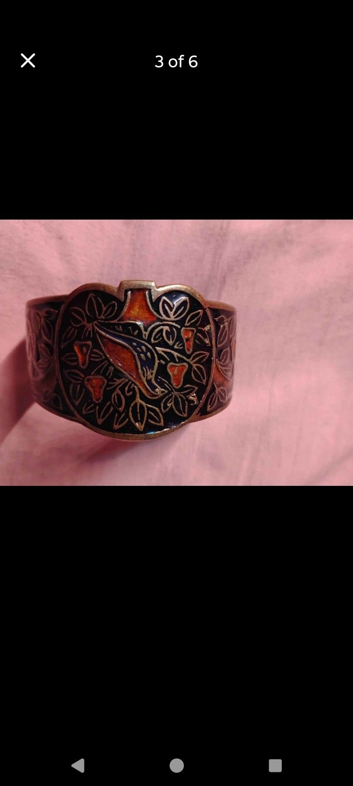 Vintage Brass Indian cuff bracelet red black enamel