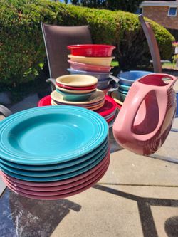 Fiestaware Homer Laughlin Multicolor Dinnerware Set Large Mixed Lot Plates Bowls Pitcher