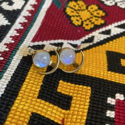 Locally Made Moonstone & Brass Earrings