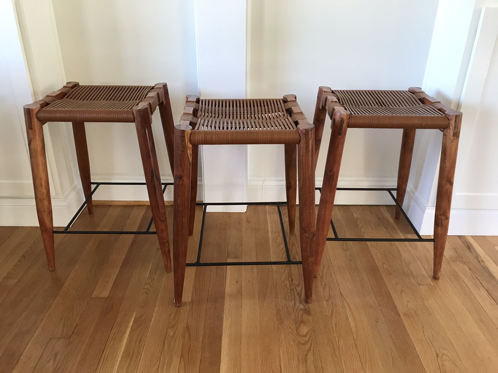 CB2 leather and wood counter stool