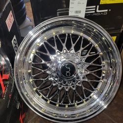 18X8.5 4-LUG 5-LUG AVAILABLE Rims Wheels JNC CHROME GOLD RIVETS 225/40-18 TIRES JDM Style Acura Honda Nissan Scion BMW 4 Lug