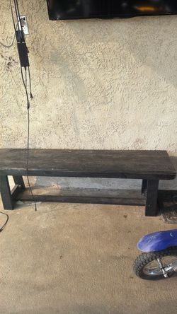 Dark Wood Bench with Bottom Shelf