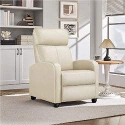 Adjustable PU Leather Recliner Chair with Pocket Spring, Beige