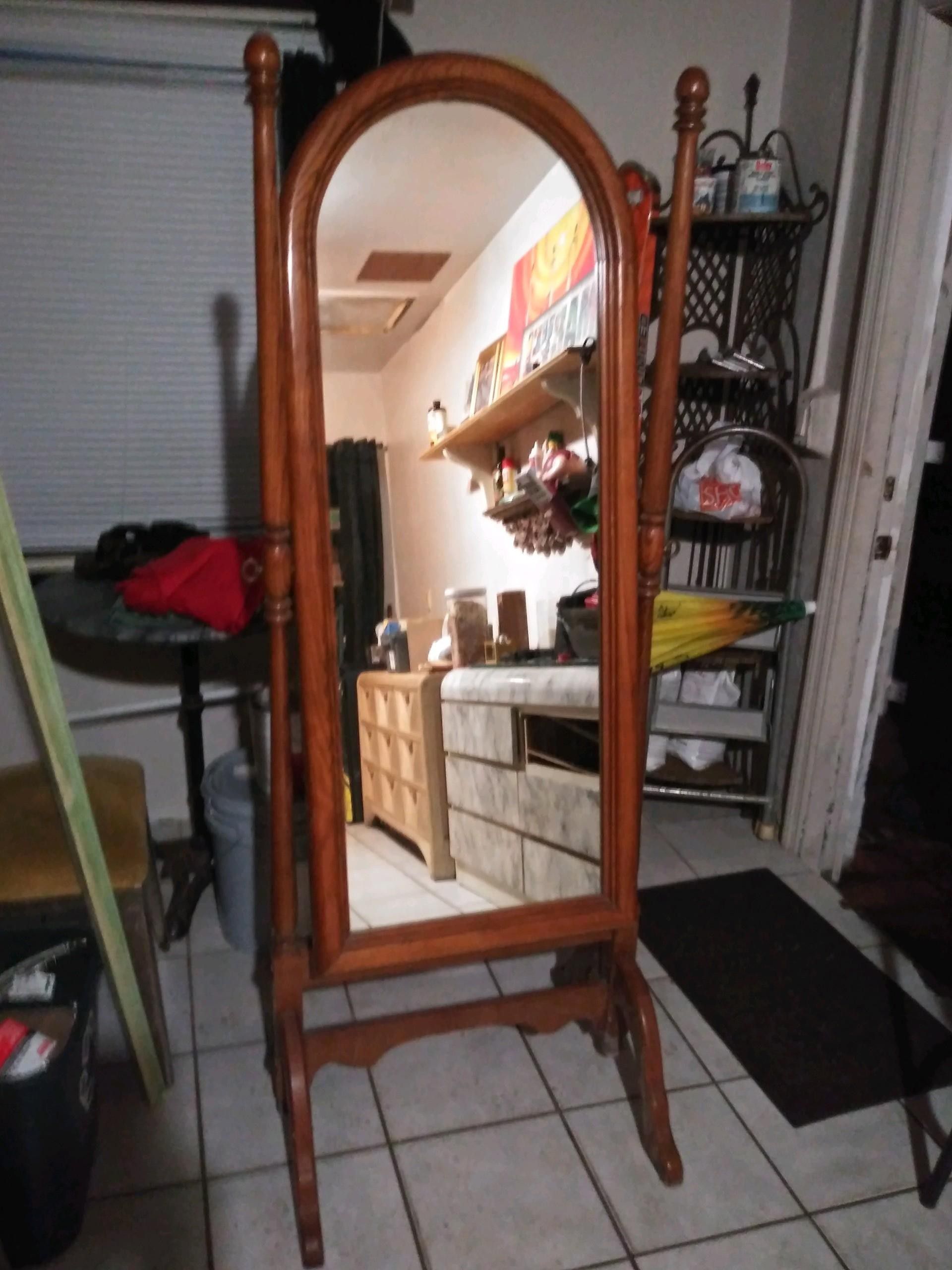 6 foot freestanding oval tilting mirror Hardwood