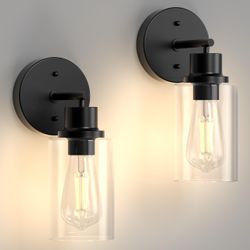 2 Pack Black Bathroom Wall Sconce With Clear Glass Shade