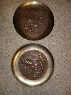 Vintage Peerage Embossed Brass Wall Hangings x 2