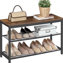 HOOBRO Shoe Bench, 3-Tier Shoe Rack, Industrial Shoe Organizer Storage Bench, 29.5 inches Entry Bench with Mesh Shelves, for Entryway, Living Room, Ha