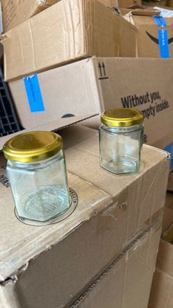 Hexagonal Glass Jars with Gold Lids