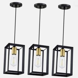 3 Pack 1 Light 5.7” Hanging Gold Farmhouse Kitchen Island Black Gold Lantern Cage Finish Pendant