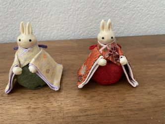 Handmade Japanese Rabbits Dressed In Silk kimonos 